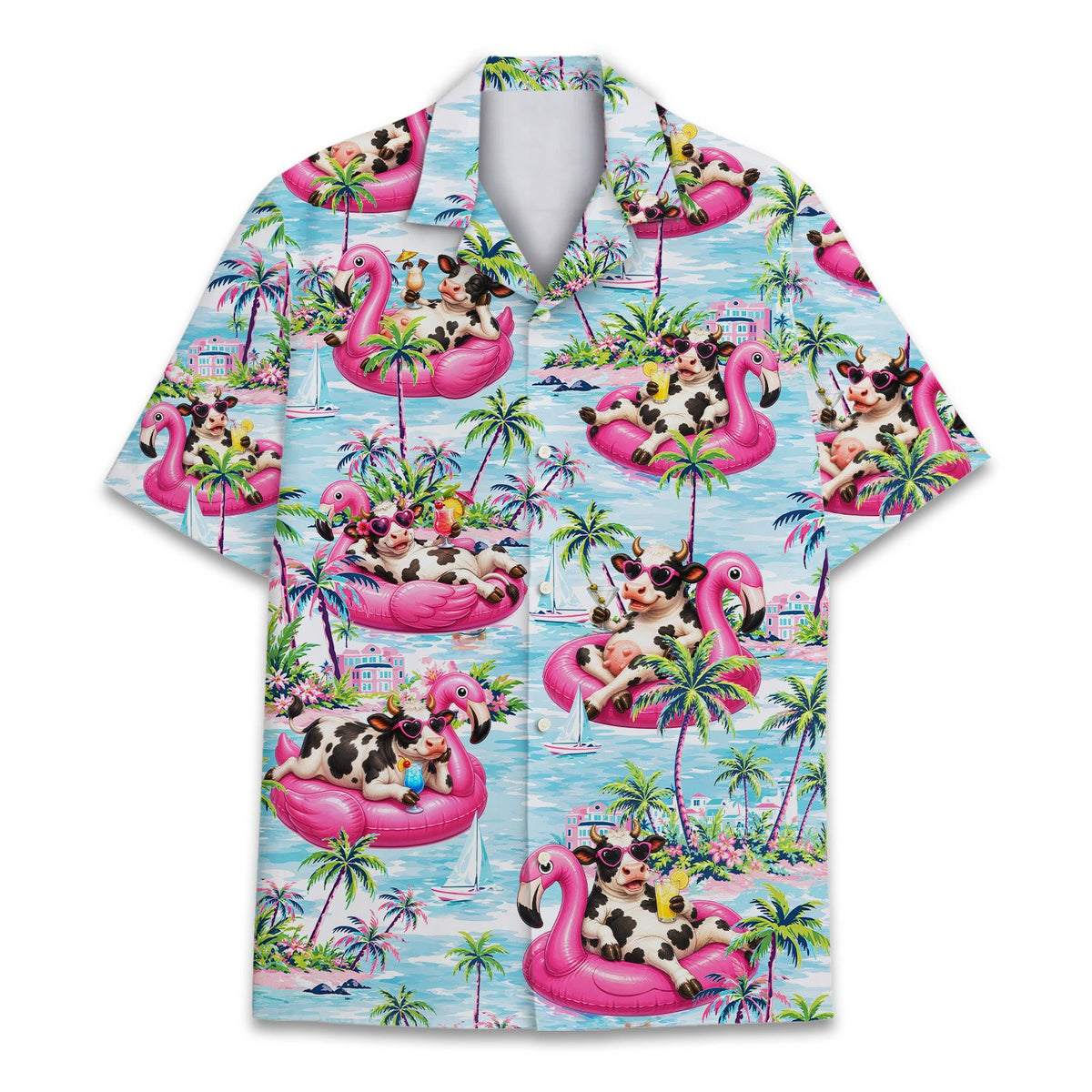 Matching family hawaiian shirts vacation design, front view 4