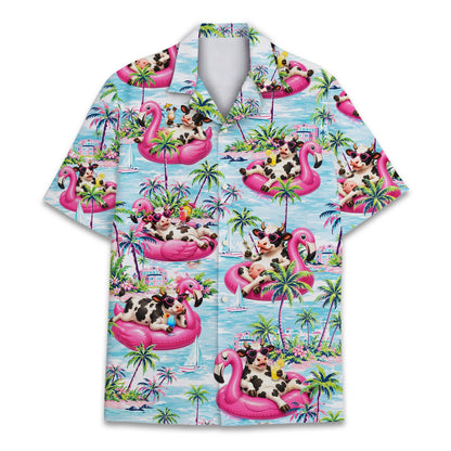 Matching family hawaiian shirts vacation design, front view 4