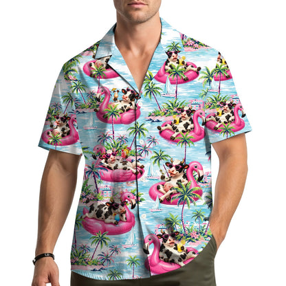 Light blue matching family hawaiian shirt, front view