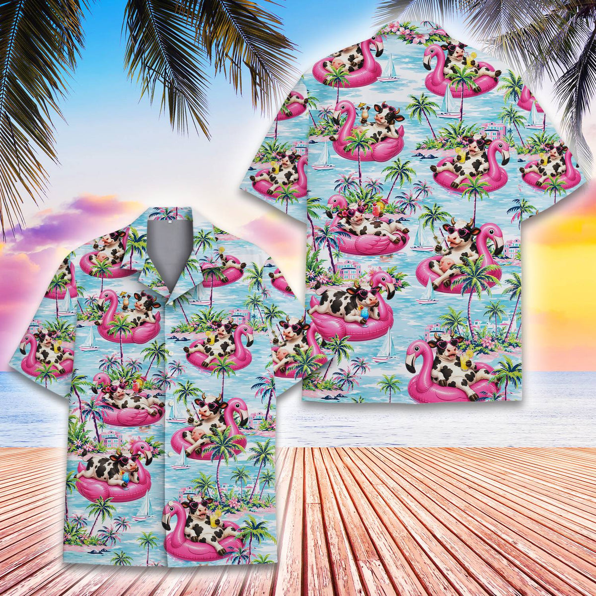 Close up of the collar on the blue tropical hawaiian shirt