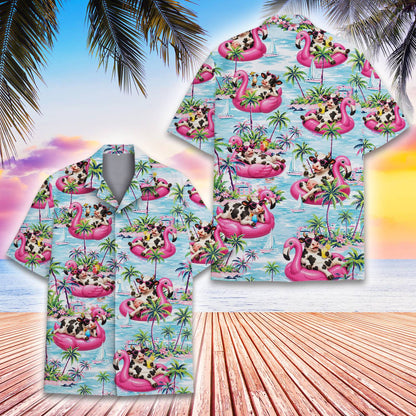 Close up of the collar on the blue tropical hawaiian shirt