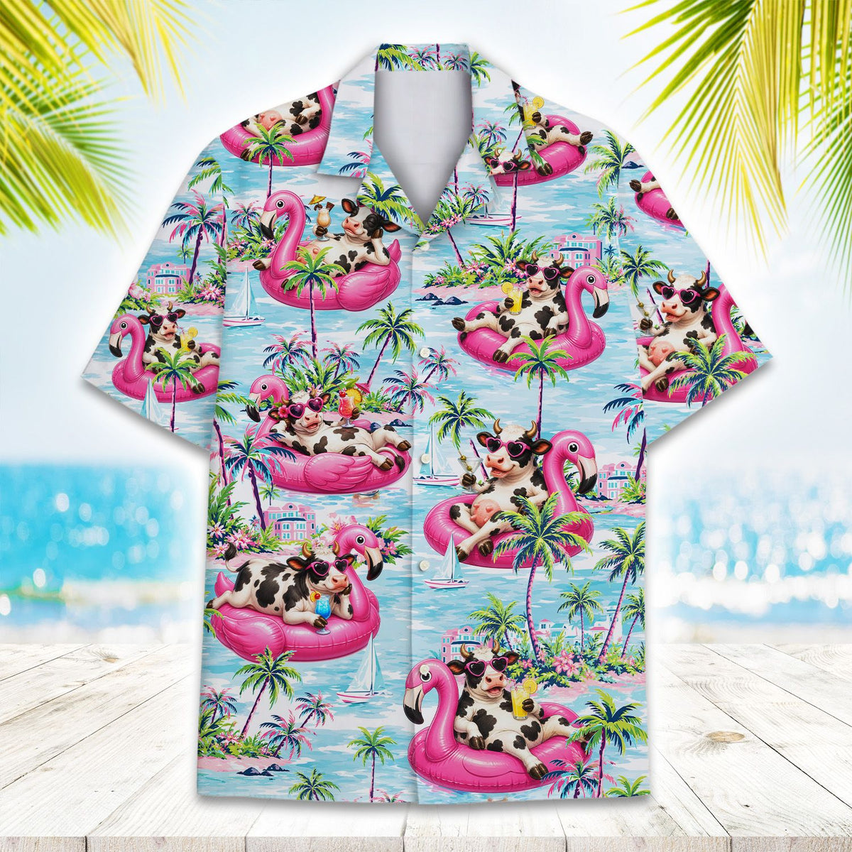 Close up detail of the tropical vacation hawaiian shirt fabric