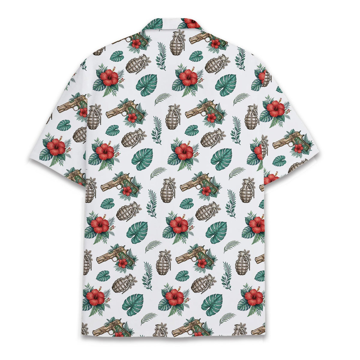 Tropical weaponry hawaiian shirt back view
