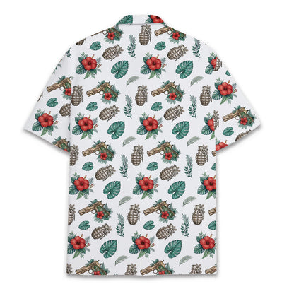 Tropical weaponry hawaiian shirt back view