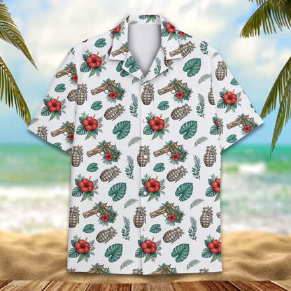 Tropical weaponry hawaiian shirt front view 3