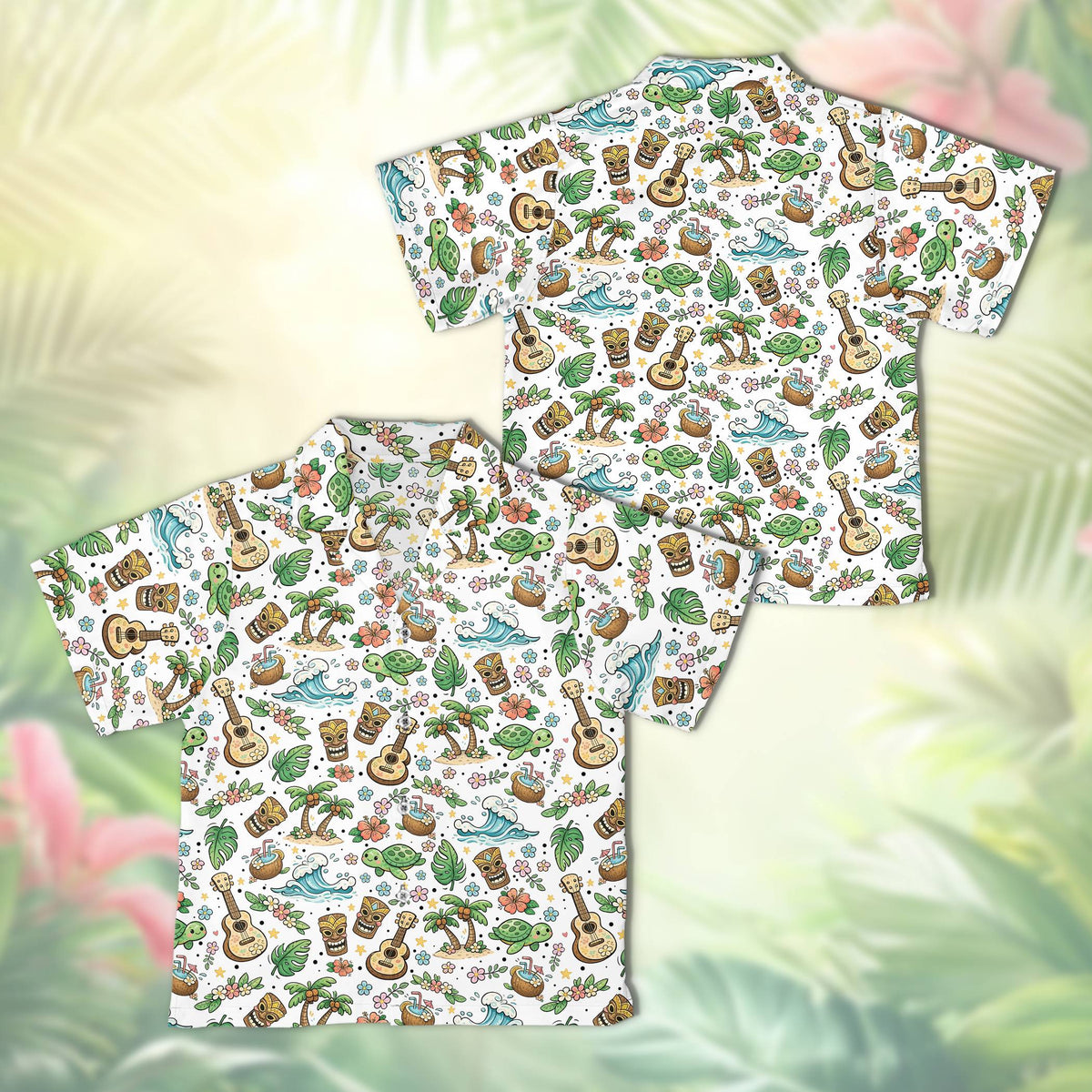 Tropical hawaiian shirt front view in white