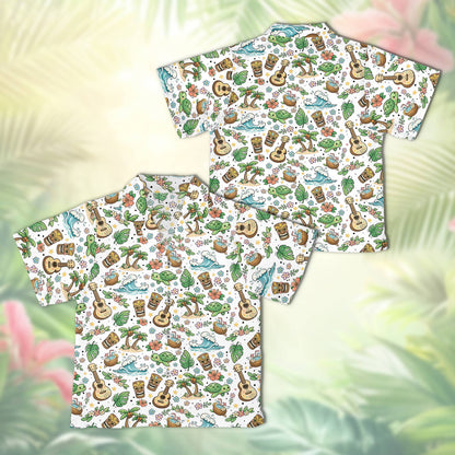 Tropical hawaiian shirt front view in white