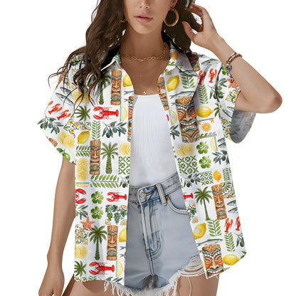 Lifestyle image of the vacation hawaiian shirt worn outdoors