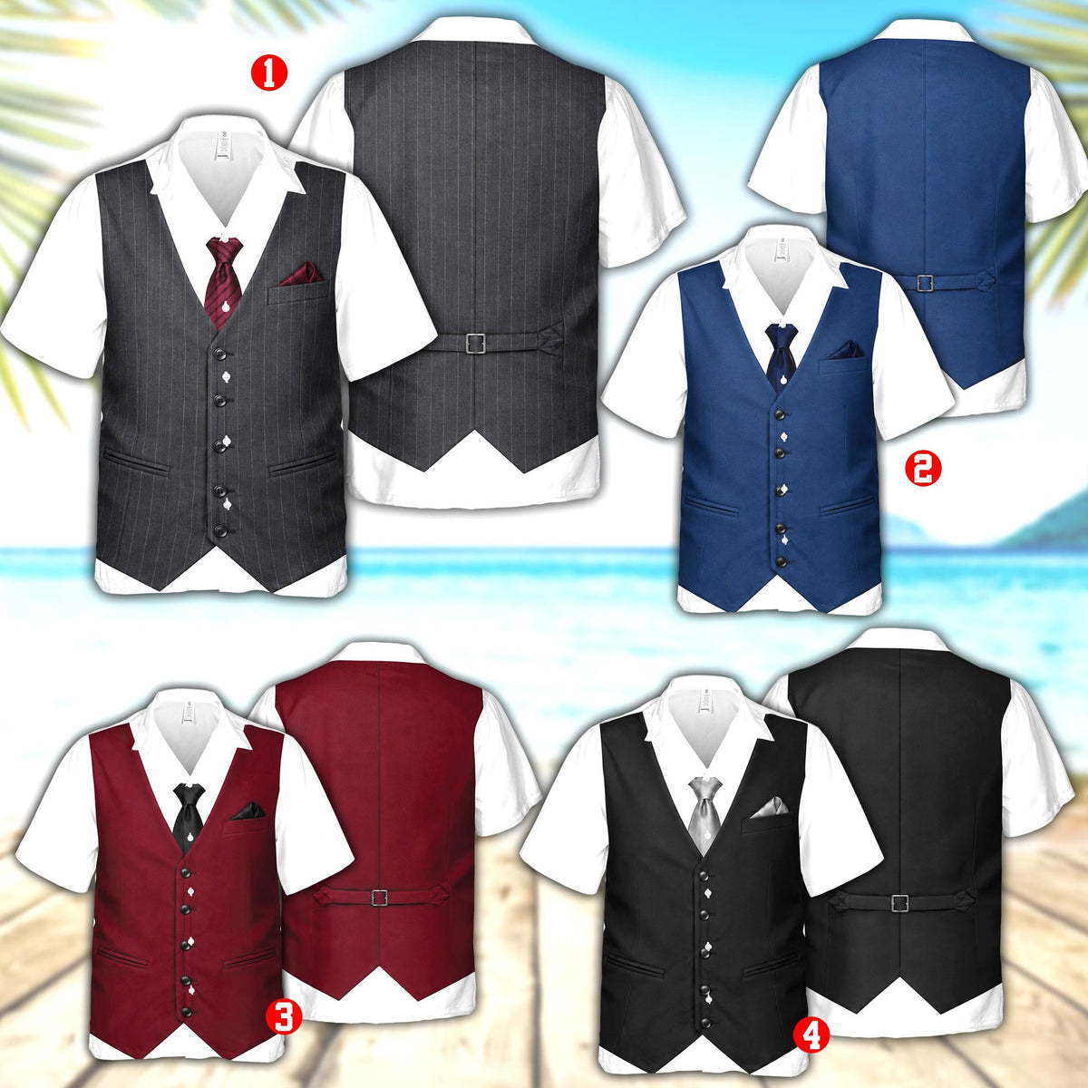 Multicolor tuxedo vest hawaiian shirt, alternate lifestyle view