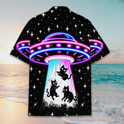 Back view of the black button-up hawaiian shirt