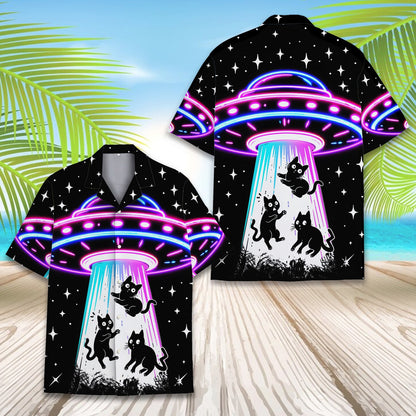 Third lifestyle view of the black space themed button-up