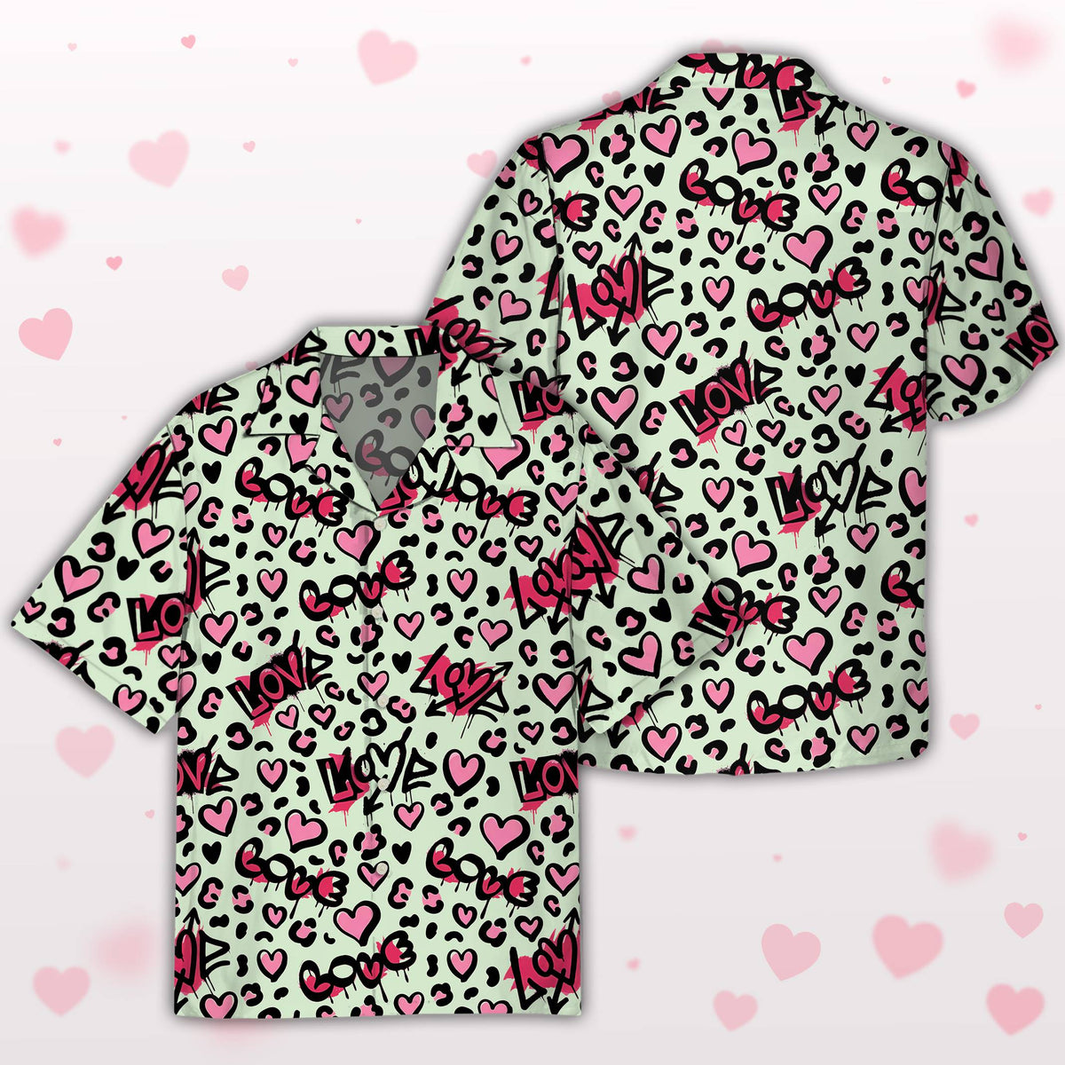 Pink valentine hawaiian shirt with XOXO and broken hearts design