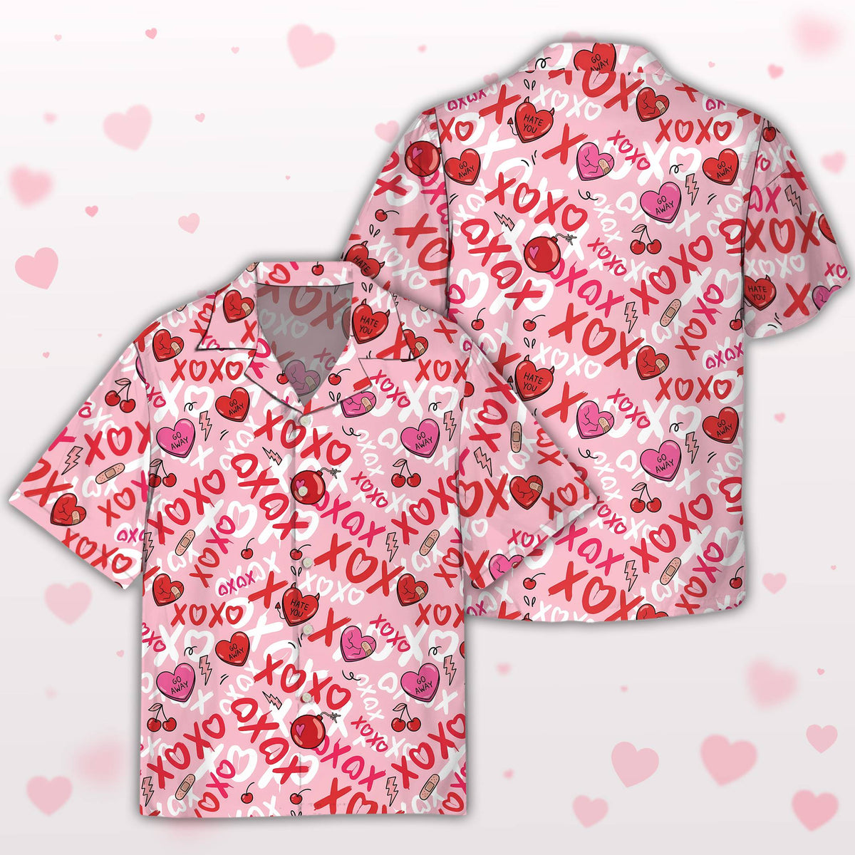 Matching family hawaiian shirt with scattered chocolates and diamond rings