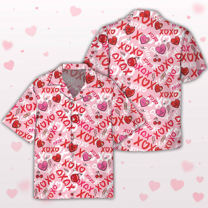 Matching family hawaiian shirt with scattered chocolates and diamond rings