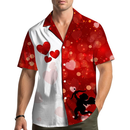 Lifestyle shot of the red valentine hawaiian shirt