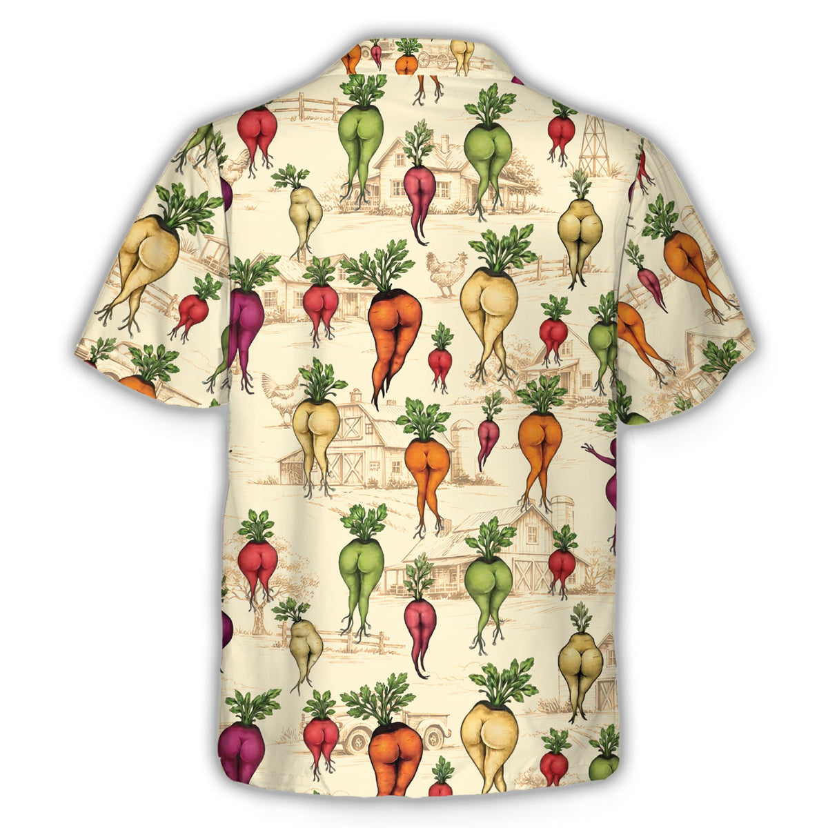 Beige vegetables Hawaiian shirt back view