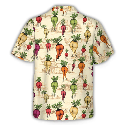 Beige vegetables Hawaiian shirt back view