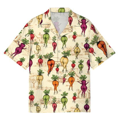 Beige vegetables Hawaiian shirt front view