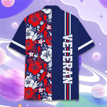 Close up back view highlighting the soldier silhouettes and tropical floral pattern
