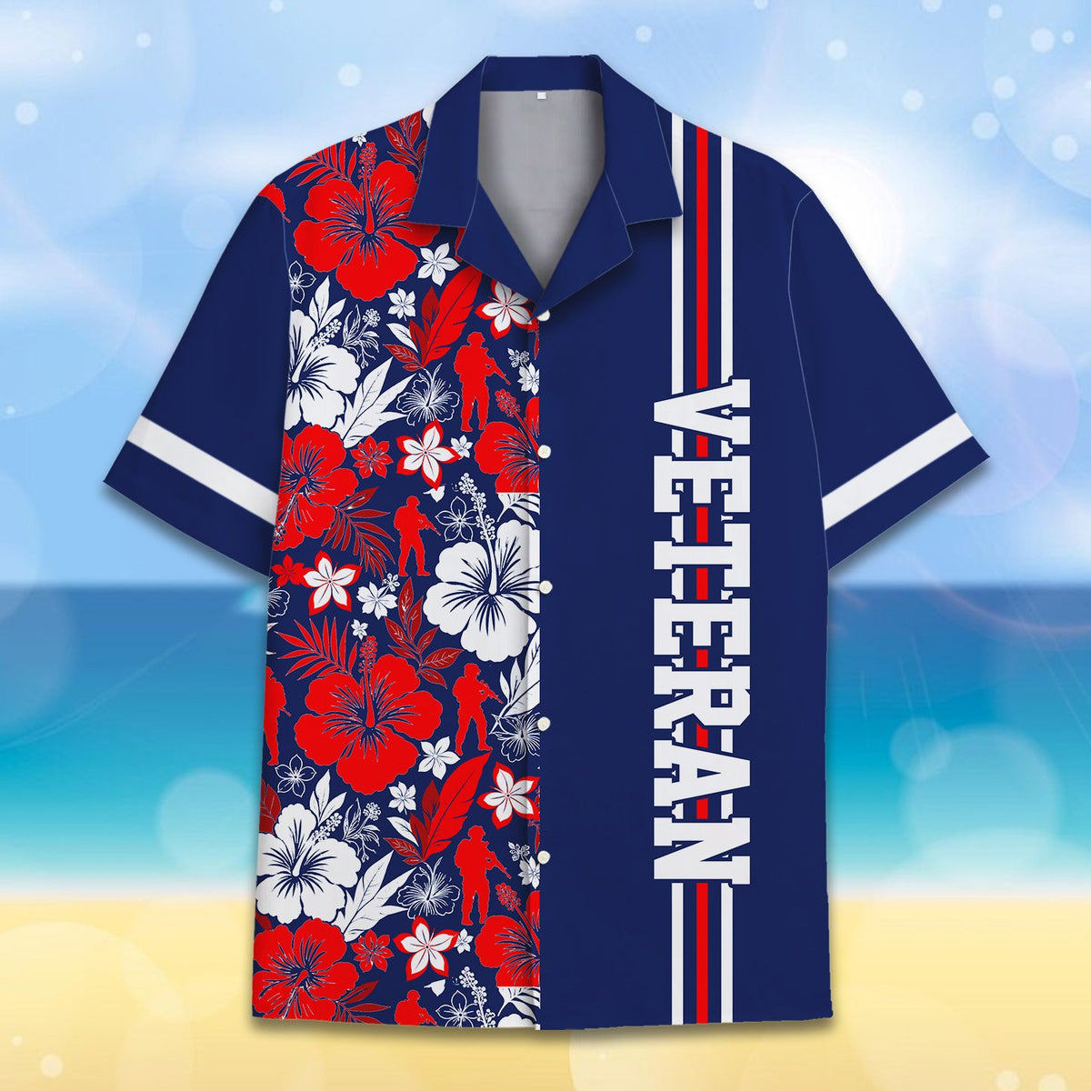 Front view alternate of the patriotic split-design hawaiian shirt