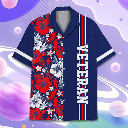 Front view of the veteran floral matching family hawaiian shirt
