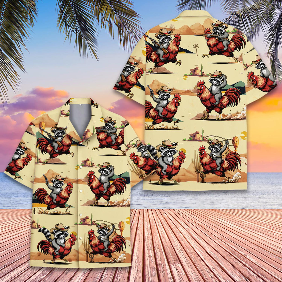 Third lifestyle view showcasing the western cowboy hawaiian shirt
