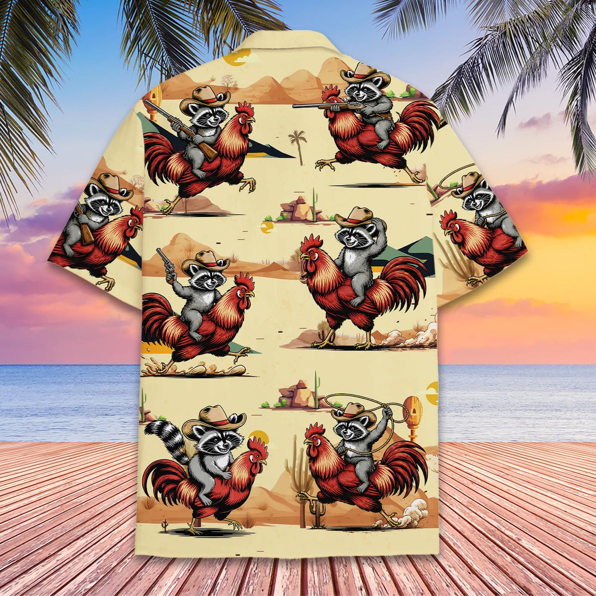 Fourth lifestyle view of the animal print hawaiian shirt being worn