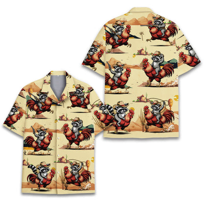 Detail view of the animal print hawaiian shirt fabric and pattern
