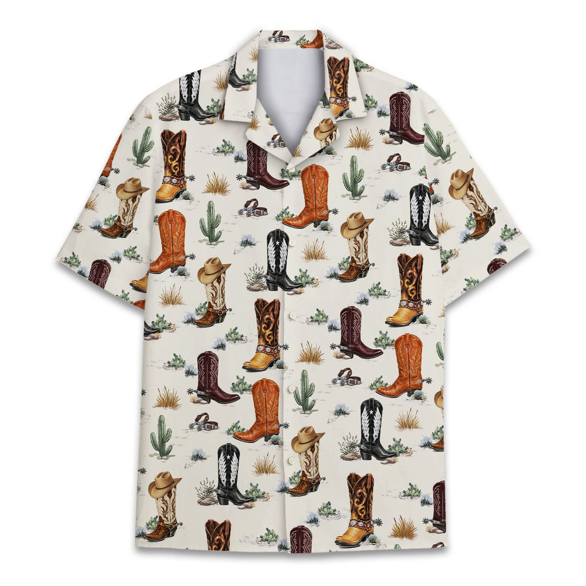 Another front view of the western-themed hawaiian shirt