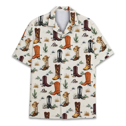 Another front view of the western-themed hawaiian shirt