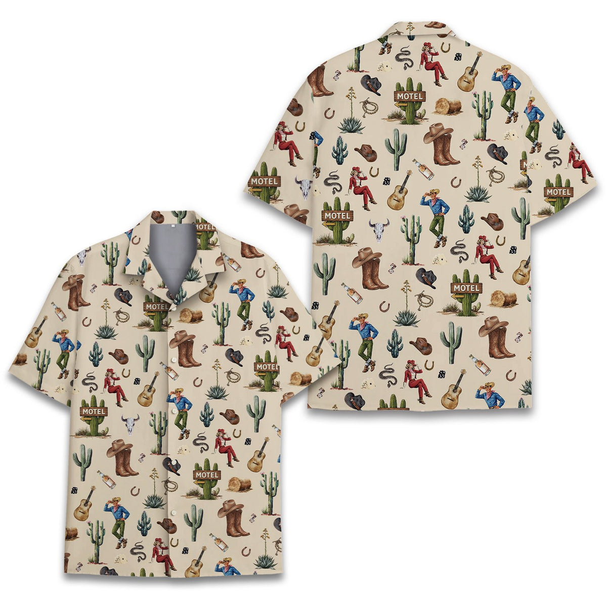 Another front view of the family matching western hawaiian shirt