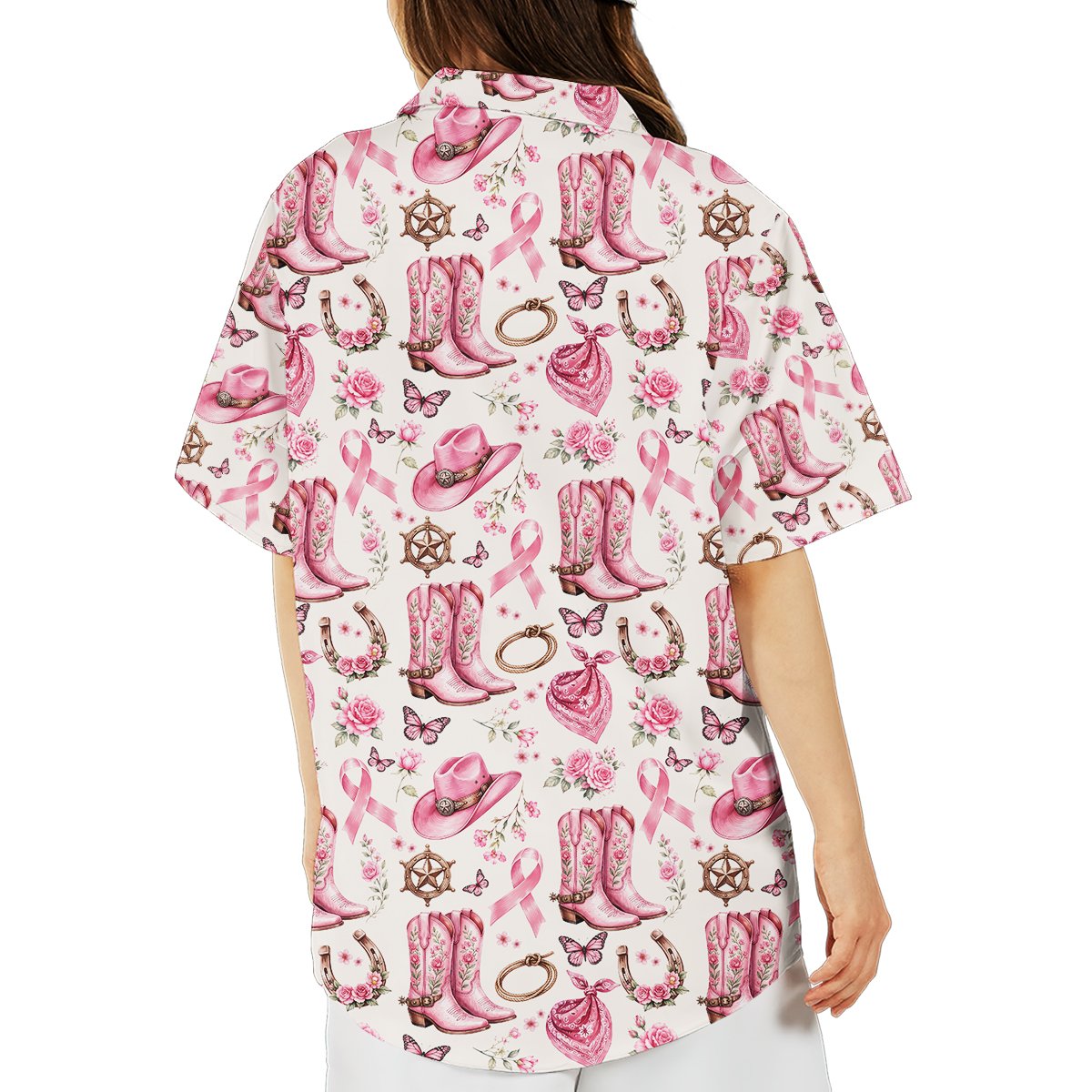 Third lifestyle view of the western breast cancer awareness shirt