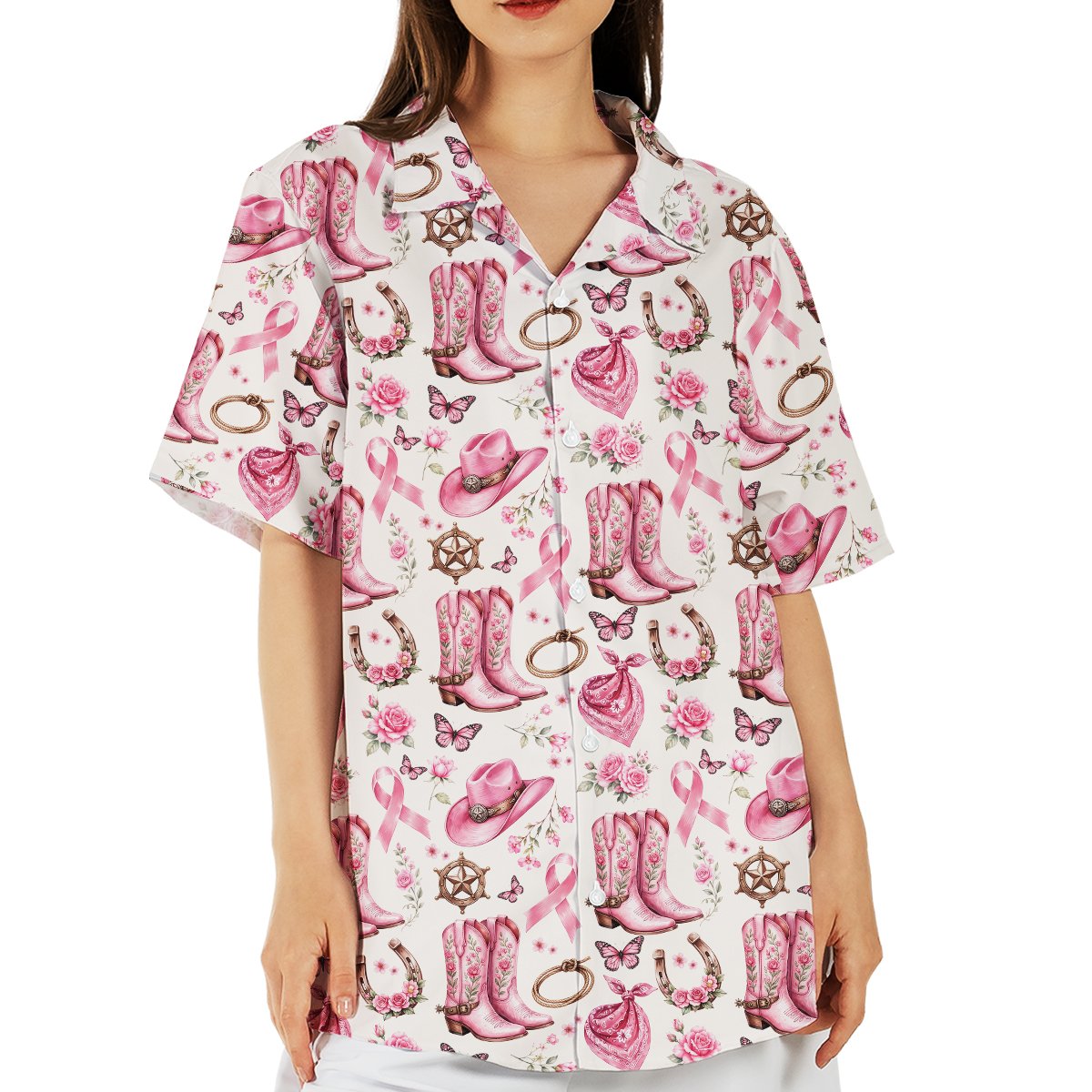 Lifestyle view of the family hawaiian shirt outdoors