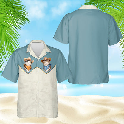 Western cats hawaiian shirt button up design front view