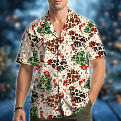 Mens western hawaiian shirt holiday design, back detail view