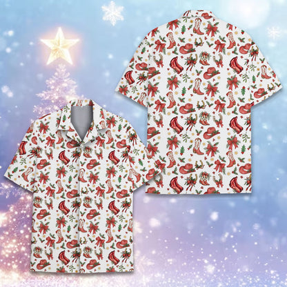Family matching hawaiian shirt with horseshoes and mistletoe on a white background, front view
