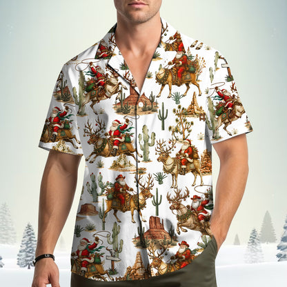 Fourth lifestyle view of the holiday hawaiian shirt