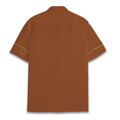 Back view of the brown and cream western cowboy hawaiian shirt
