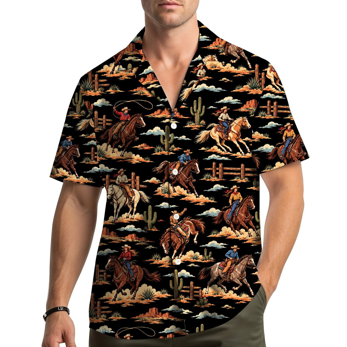 Front view of western matching family Hawaiian shirt in polyester