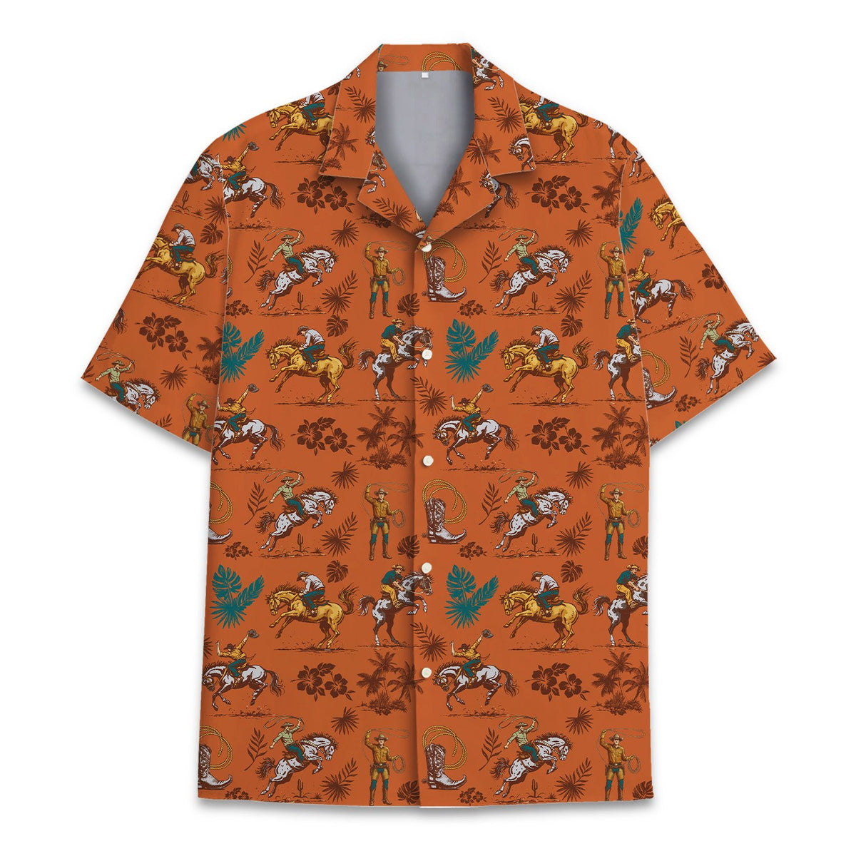 Front view of the western print hawaiian shirt