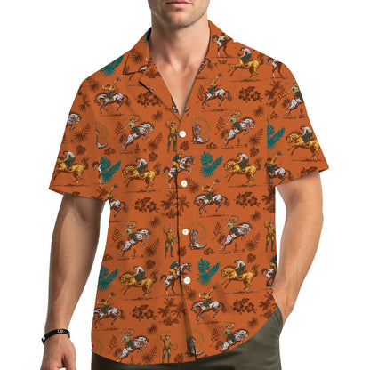 Lifestyle view of a family wearing matching hawaiian shirts
