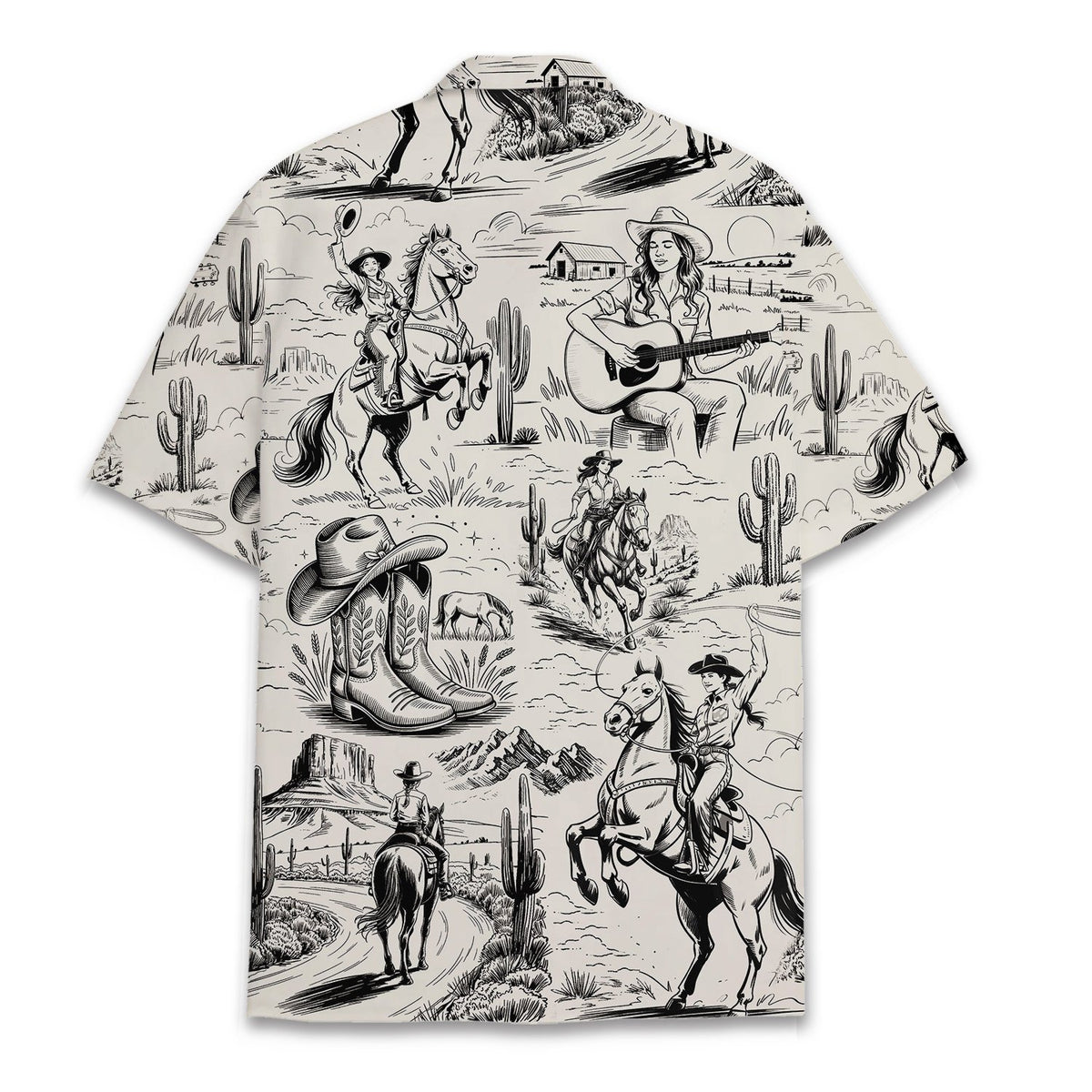 Front view of the western style matching family hawaiian shirt