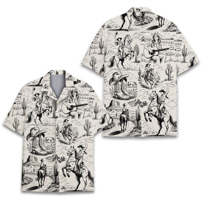 Another front perspective of the western cowgirl hawaiian shirt