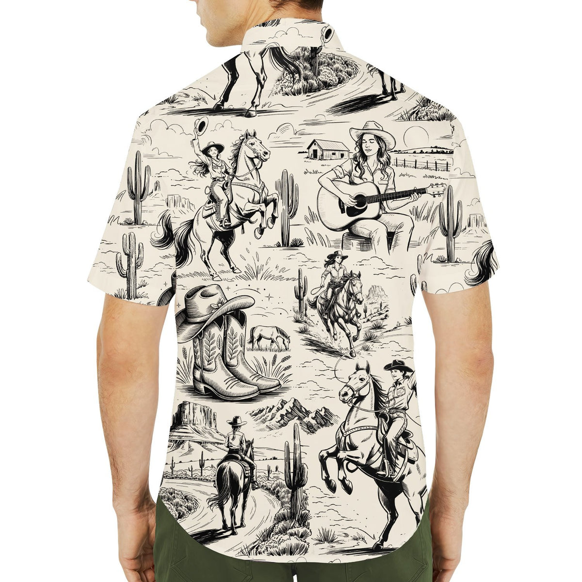 Second lifestyle shot of the western hawaiian shirt being worn