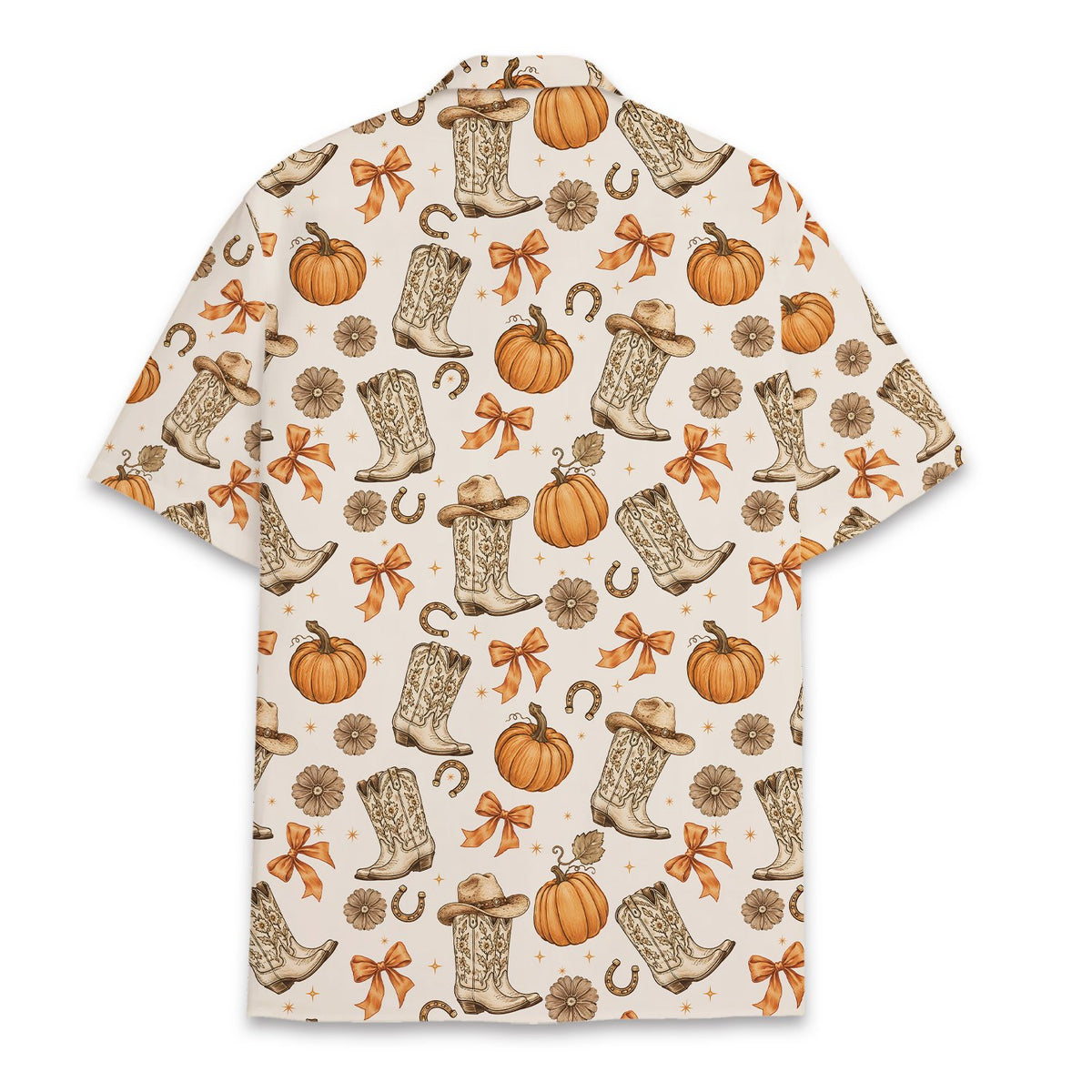 Back view of the western hawaiian shirt showing the continuous holiday print