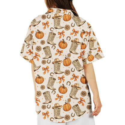Third lifestyle view of the long sleeve western hawaiian shirt being worn