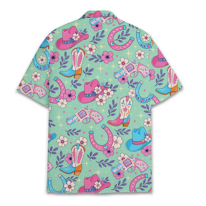 Back view of the matching family hawaiian shirt