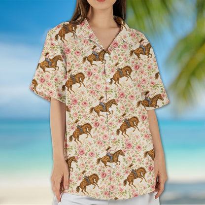 Additional front view of the western floral hawaiian shirt