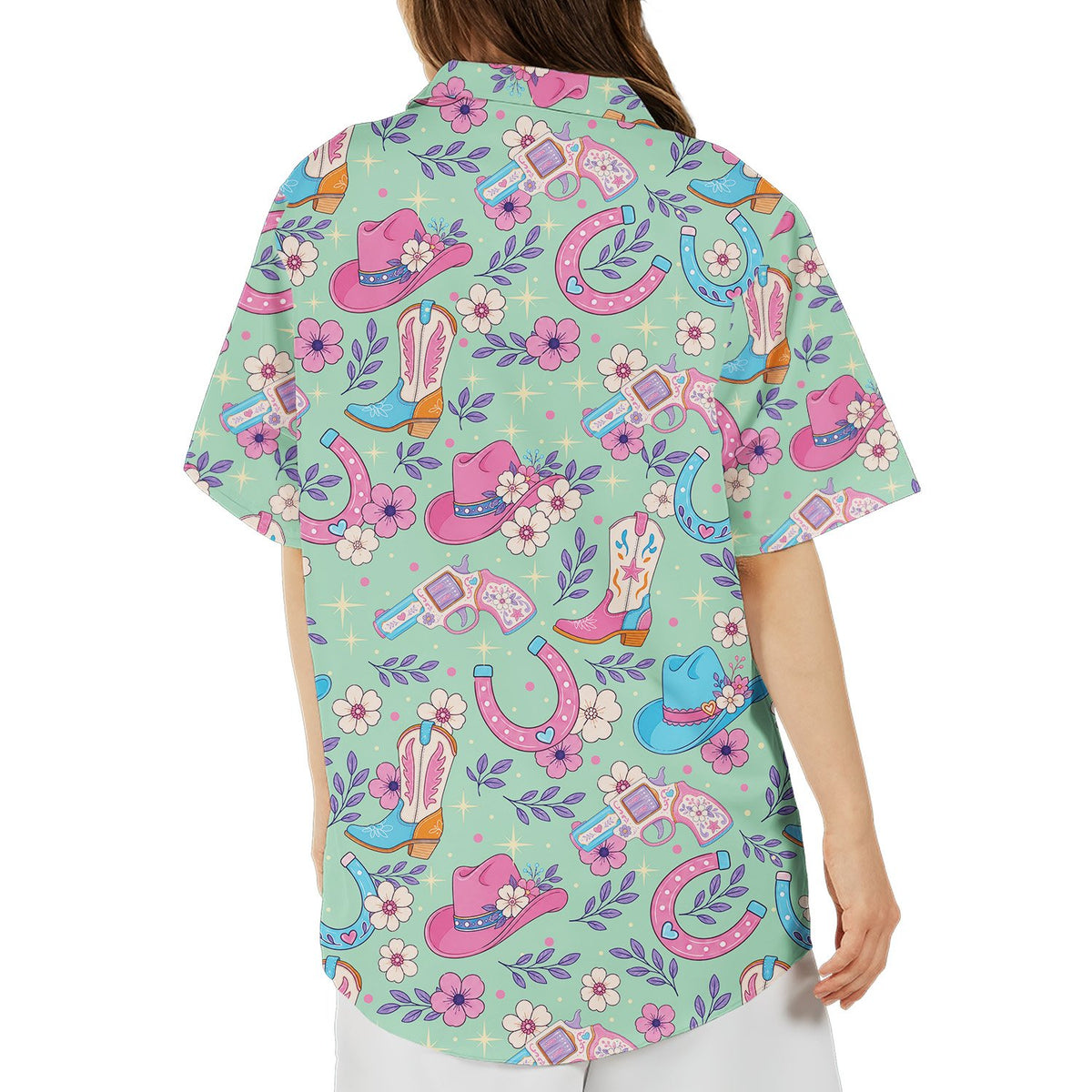 Second lifestyle view of the matching family hawaiian shirts