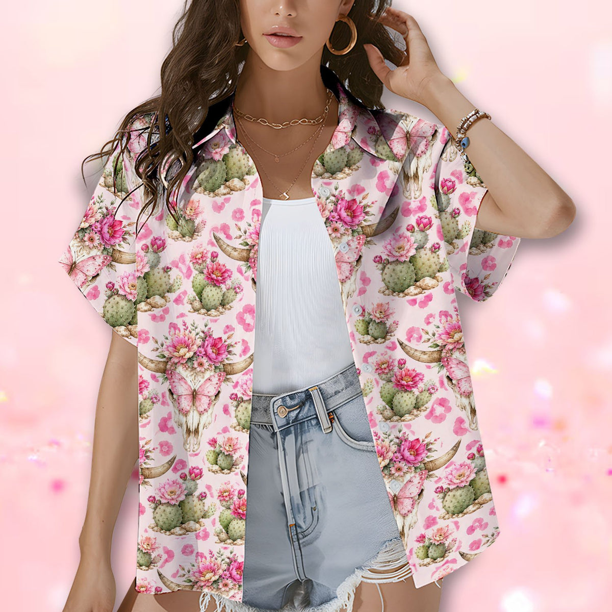 Group wearing western floral hawaiian shirts together
